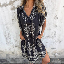 Load image into Gallery viewer, Casual Printed Short Sleeve Buttons Down Mini Dress with Pockets
