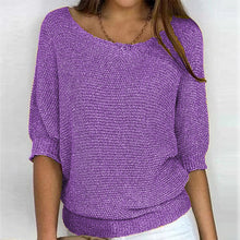 Load image into Gallery viewer, Round Neck Three-Quarter Sleeve Knitted Sweater
