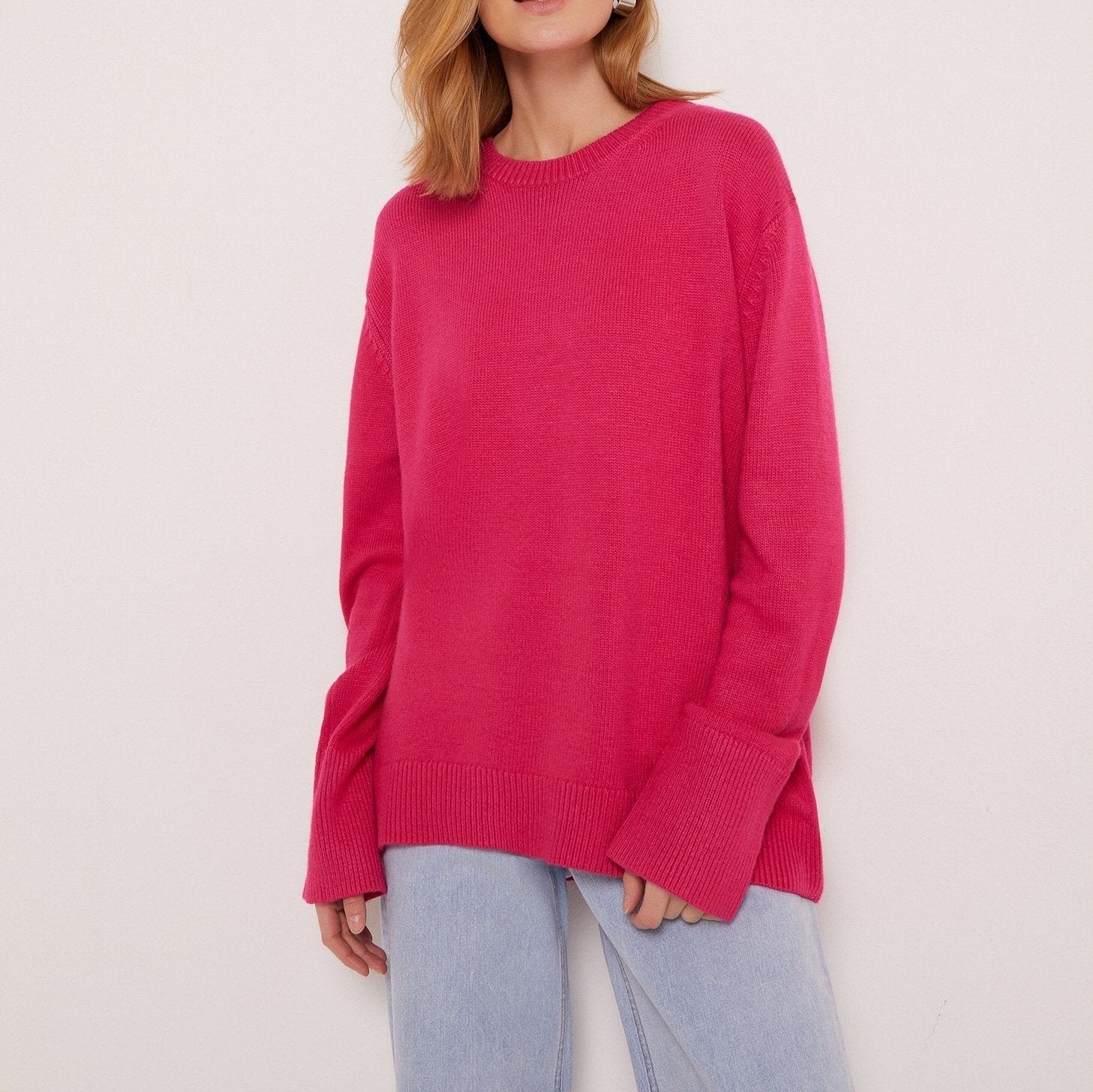 Crew Neck Ribbed Knit Oversized Pullover Sweater