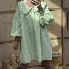 Load image into Gallery viewer, Plaid Print Puff Sleeve Doll Collar Babydoll Dress
