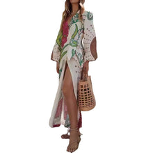 Load image into Gallery viewer, Unique Print Balloon Sleeve Tie-up Cove-Up Maxi Dress
