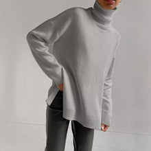 Load image into Gallery viewer, Oversize Turtleneck Long Sleeve Slit Trim Pullover Sweater
