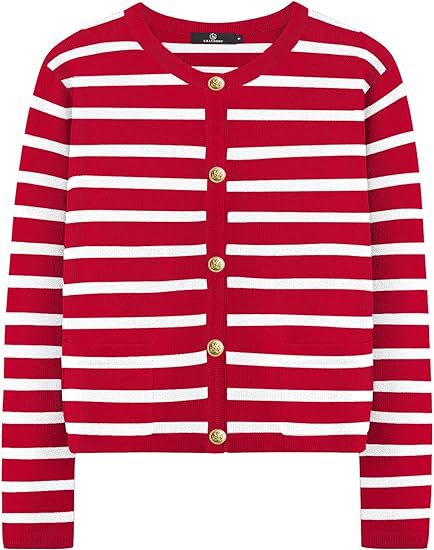 Casual Stripe Buttons Round Neck Cardigan