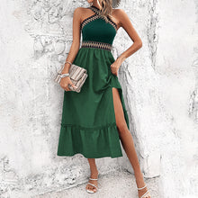 Load image into Gallery viewer, Embroidered Sleeveless Loose Halter-Neck Split Side Midi Dress
