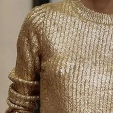 Load image into Gallery viewer, Gold Ribbed Round Neck Long Sleeve Sweater

