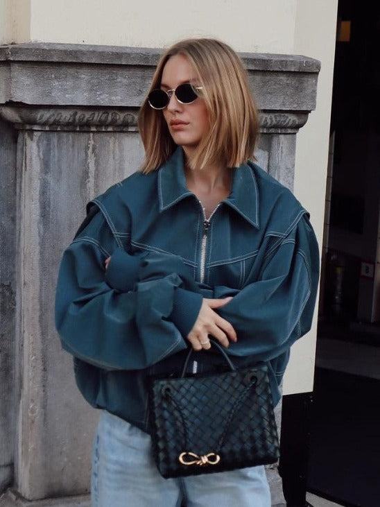 Loose Long Sleeve Zipper Leather Jacket