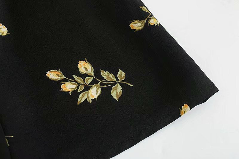 Black Collar Floral Buttons Down Mini Dress