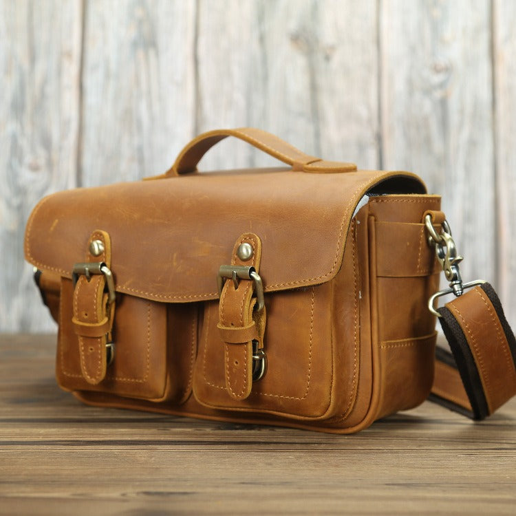 Crossbody Vintage Camera Leather Messenger Bag