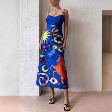 Load image into Gallery viewer, Unique Printed Spaghetti Straps Midi Dress
