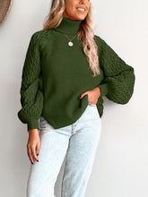 Load image into Gallery viewer, Trendy Chunky Warm Turtleneck Cable Knit Lantern Sleeve Pullover Sweater
