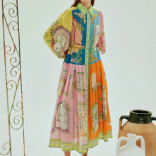 Load image into Gallery viewer, Unique Garden Print Button-Down Long Sleeve Midi Dress
