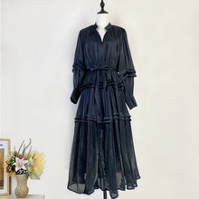Load image into Gallery viewer, Elegant Lantern Long Sleeves V-Neck Pleated Tiered Maxi Dress

