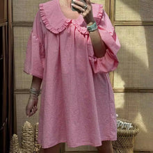 Load image into Gallery viewer, Plaid Print Puff Sleeve Doll Collar Babydoll Dress
