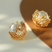 Load image into Gallery viewer, Pearl Gold Wire-Cage Stud Earrings
