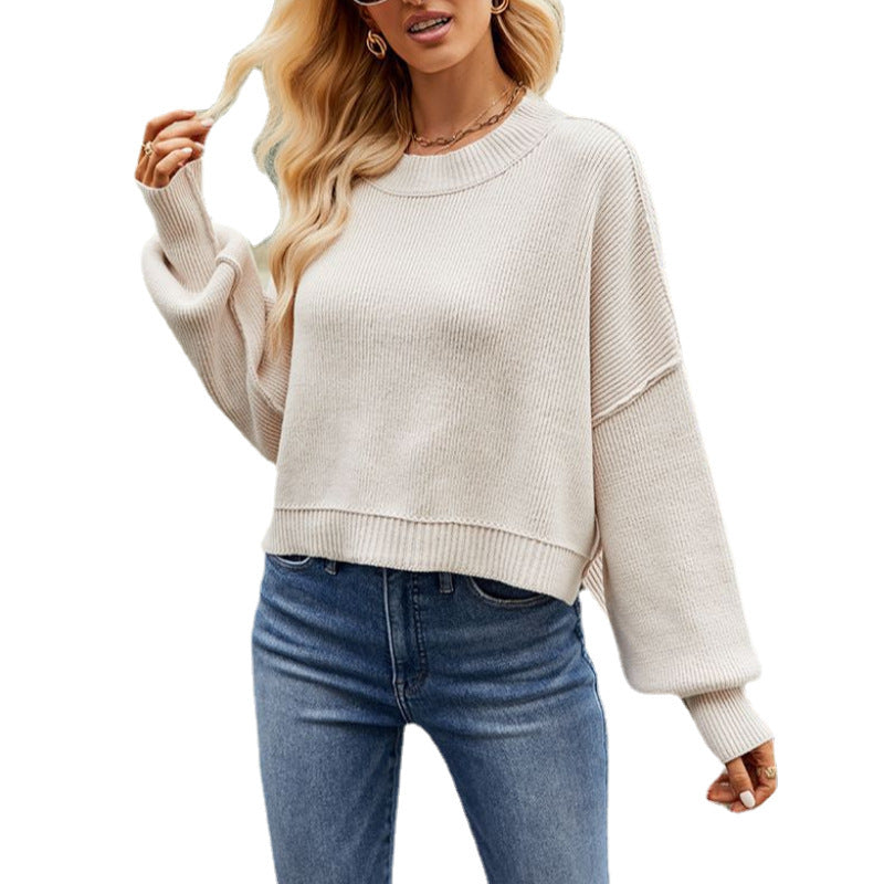Round Neck Dropped Shoulder Sweater