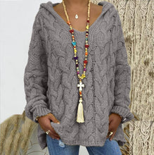 Load image into Gallery viewer, Baggy Casual Knitwear Tops Hooded Jumper Long Sleeve V Neck Loose Sweater
