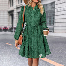 Load image into Gallery viewer, Standing Neck Long Sleeve Lace Jacquard Midi Dress
