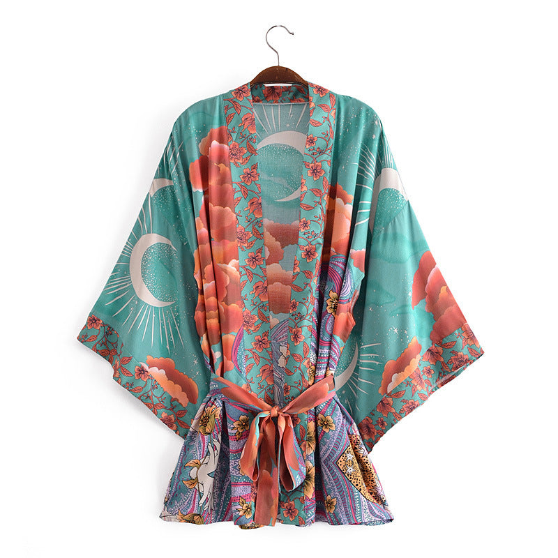 Boho Moon Light Kimono Robe Beach Cover up