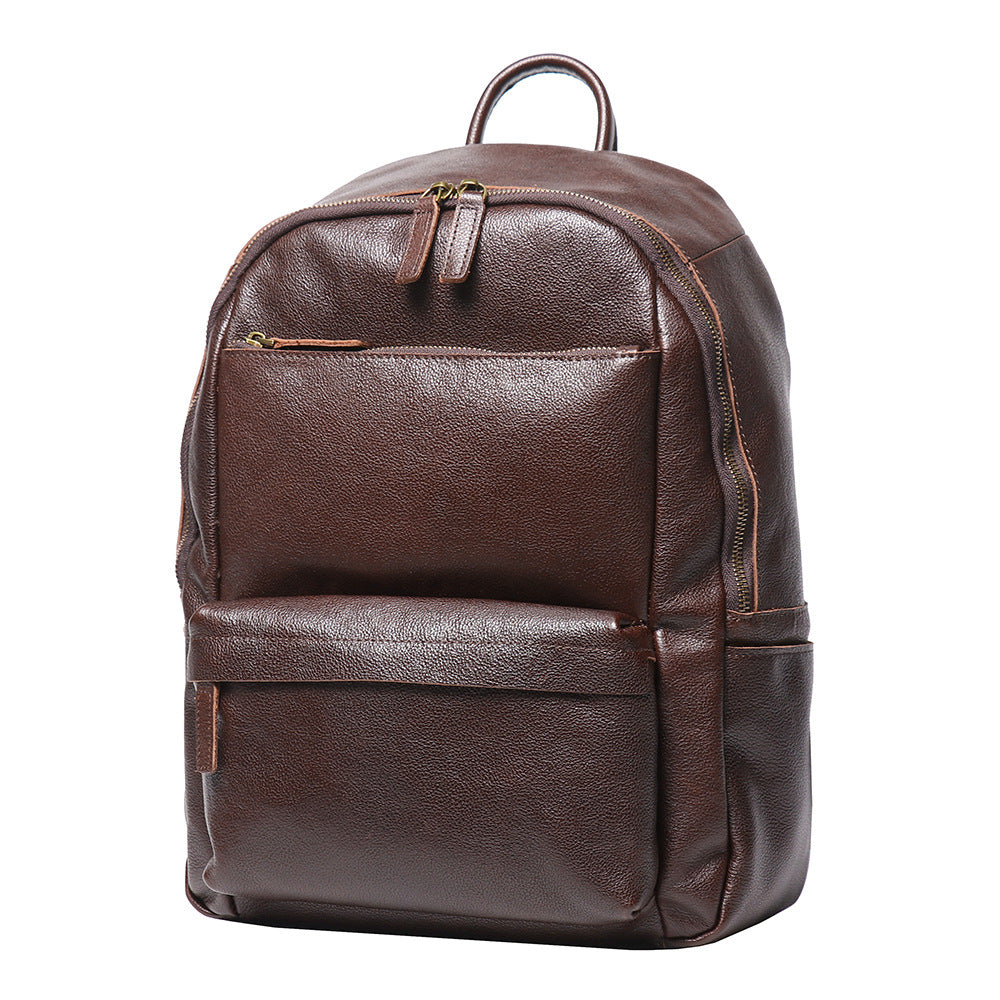 Top Grain Zipper Leather School Backpack Rucksack