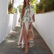 Load image into Gallery viewer, Unique Print Balloon Sleeve Tie-up Cove-Up Maxi Dress
