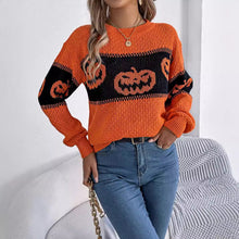 Load image into Gallery viewer, Pumpkin Round Neck Long Sleeve Sweater

