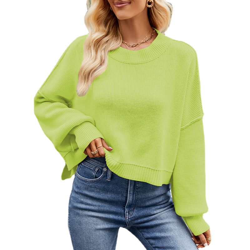 Round Neck Dropped Shoulder Sweater