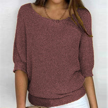 Load image into Gallery viewer, Round Neck Three-Quarter Sleeve Knitted Sweater
