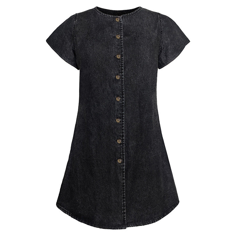 Buttons Down Short Sleeves Denim Mini Dress