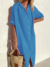 Load image into Gallery viewer, Simple Short Sleeve Buttons Down Midi Shirt Dress
