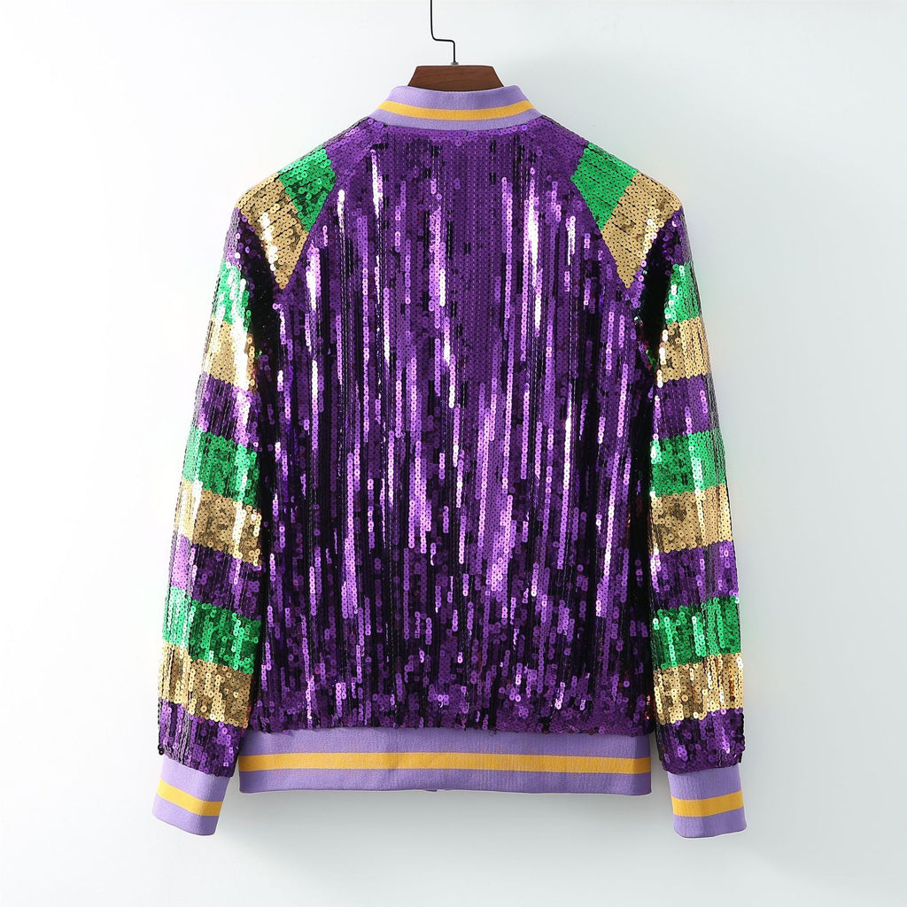 Sparkly Long Sleeve Trendy Party Club Mardi Gras Zipper Jacket