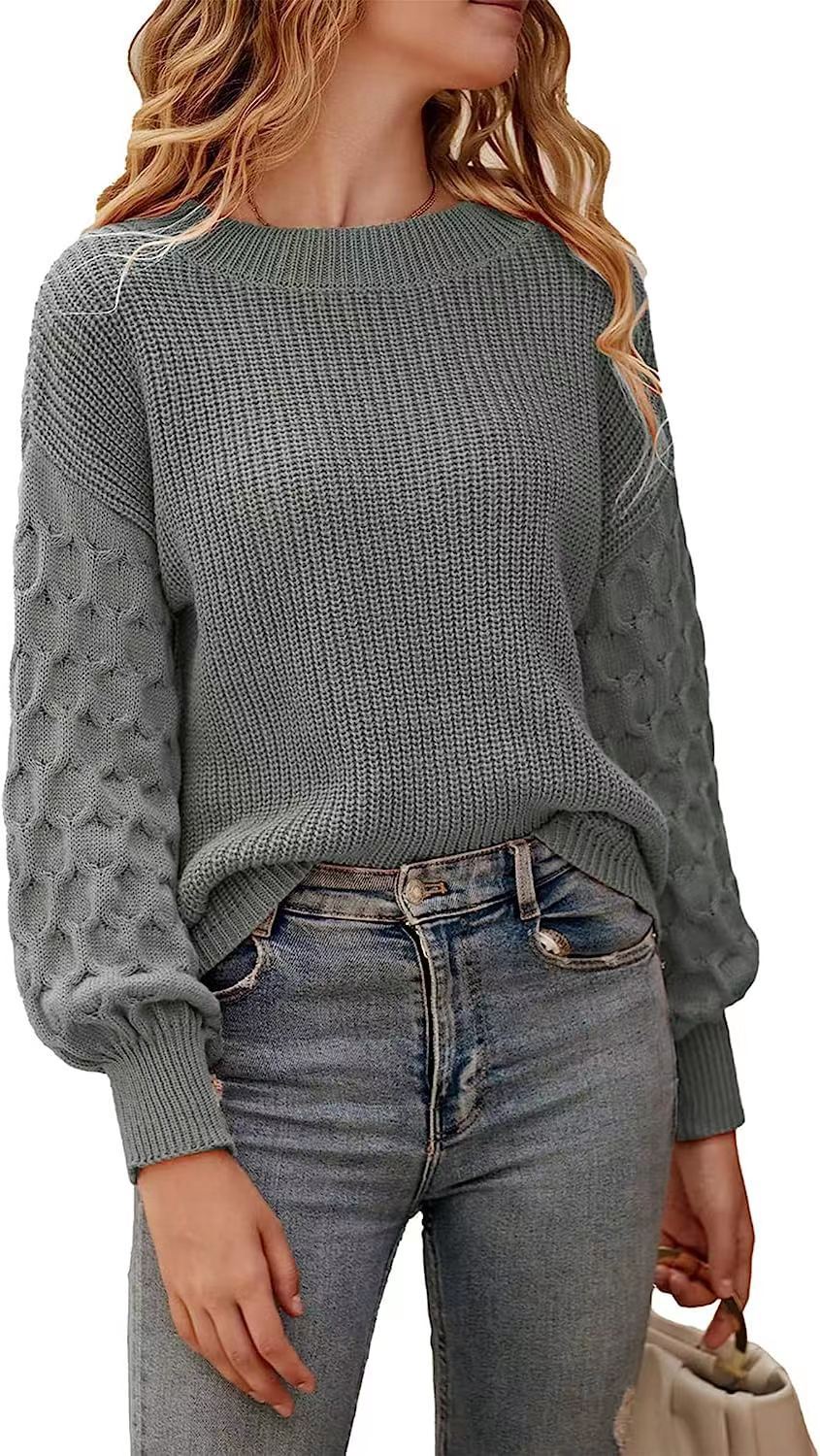 Drop Shoulder Crewneck Loose Chunky Knit Pullover Sweater