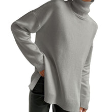 Load image into Gallery viewer, Oversize Turtleneck Long Sleeve Slit Trim Pullover Sweater
