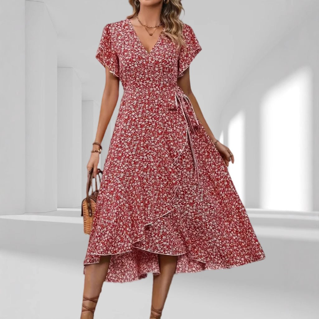 Floral Surplice Neck Tied Midi Dress