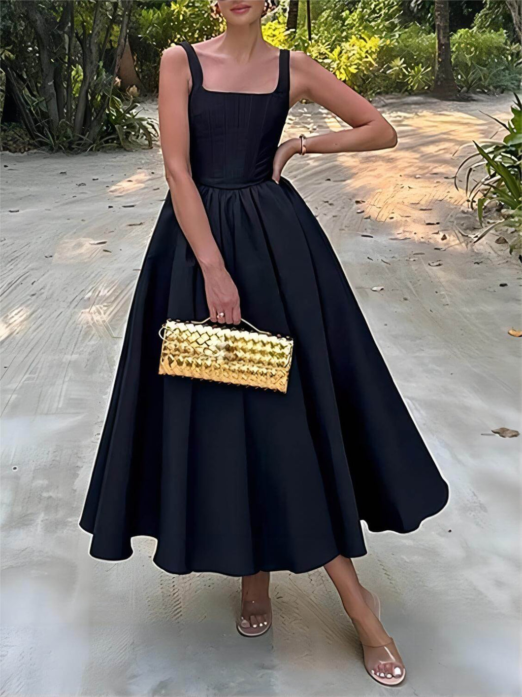 Trendy Straps A-line Mid Dress