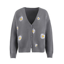 Load image into Gallery viewer, Button Up Daisy Embroidery V-neck Sweater Cardigan
