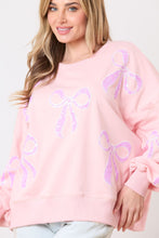 Load image into Gallery viewer, Pink Bow Sequins Long Sleeve Sweatshirt
