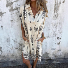 Load image into Gallery viewer, Casual Printed Short Sleeve Buttons Down Mini Dress with Pockets
