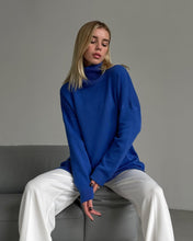 Load image into Gallery viewer, Oversize Turtleneck Long Sleeve Slit Trim Pullover Sweater
