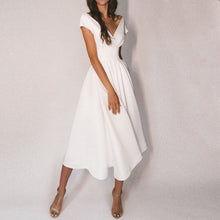 Load image into Gallery viewer, White V-neck Empire Midi Dress
