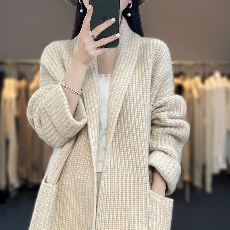 Beige Plain Long Sleeve Cardigan