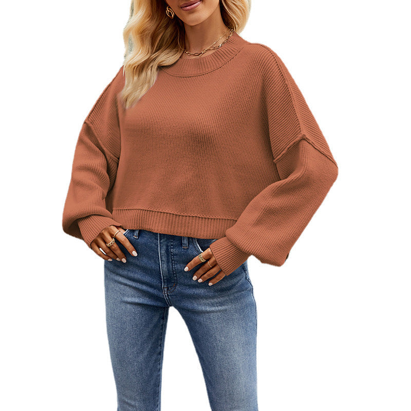 Round Neck Dropped Shoulder Sweater