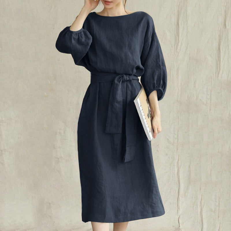 Casual Daily Roun Neck 3/4 Sleeves Midi Dress