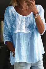 Load image into Gallery viewer, White Lace Embroidery Loose Crew Neck Blouse
