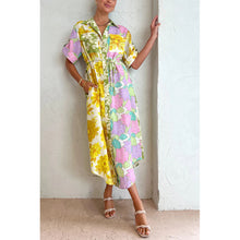Load image into Gallery viewer, Color Block Floral Print Buttons Down Midi Dress
