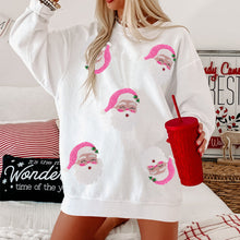 Load image into Gallery viewer, White Ribbed Sequin Santa Claus Graphic Christams Sweatshirt
