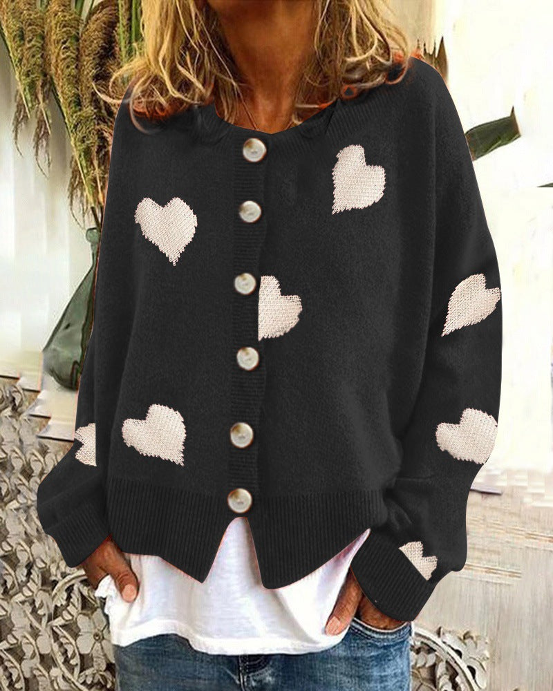 Heart-shaped Embroidered Long Sleeve Knit Cardigan