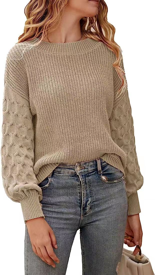 Drop Shoulder Crewneck Loose Chunky Knit Pullover Sweater