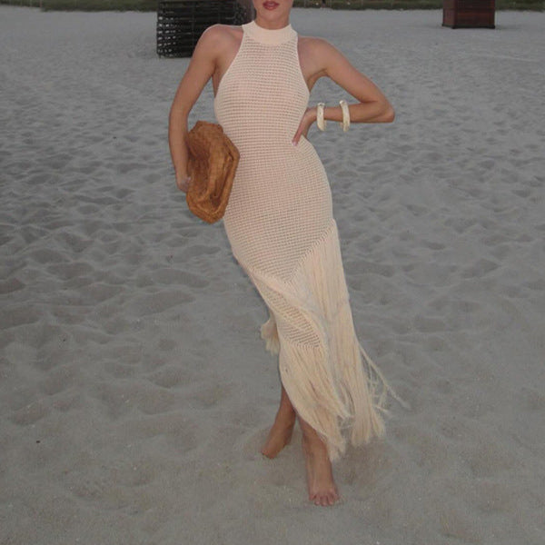 Charming Sleeveless Knitted Tassel Midi Dress
