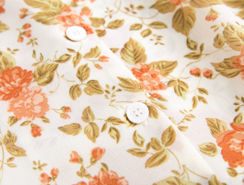 Yellow Floral Print Buttons Down Midi Dress