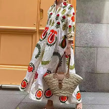 Load image into Gallery viewer, Botanical Print Lapel Ruffled Resort Maxi Dress
